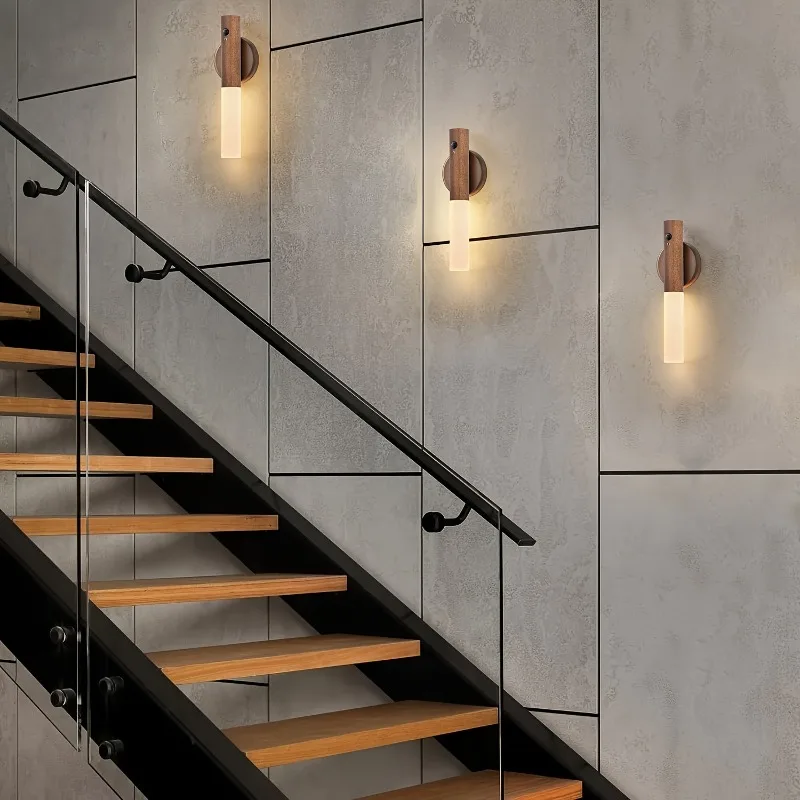 usb Rechargeable Dimmable led Wooden Sensor Night Light2pcs