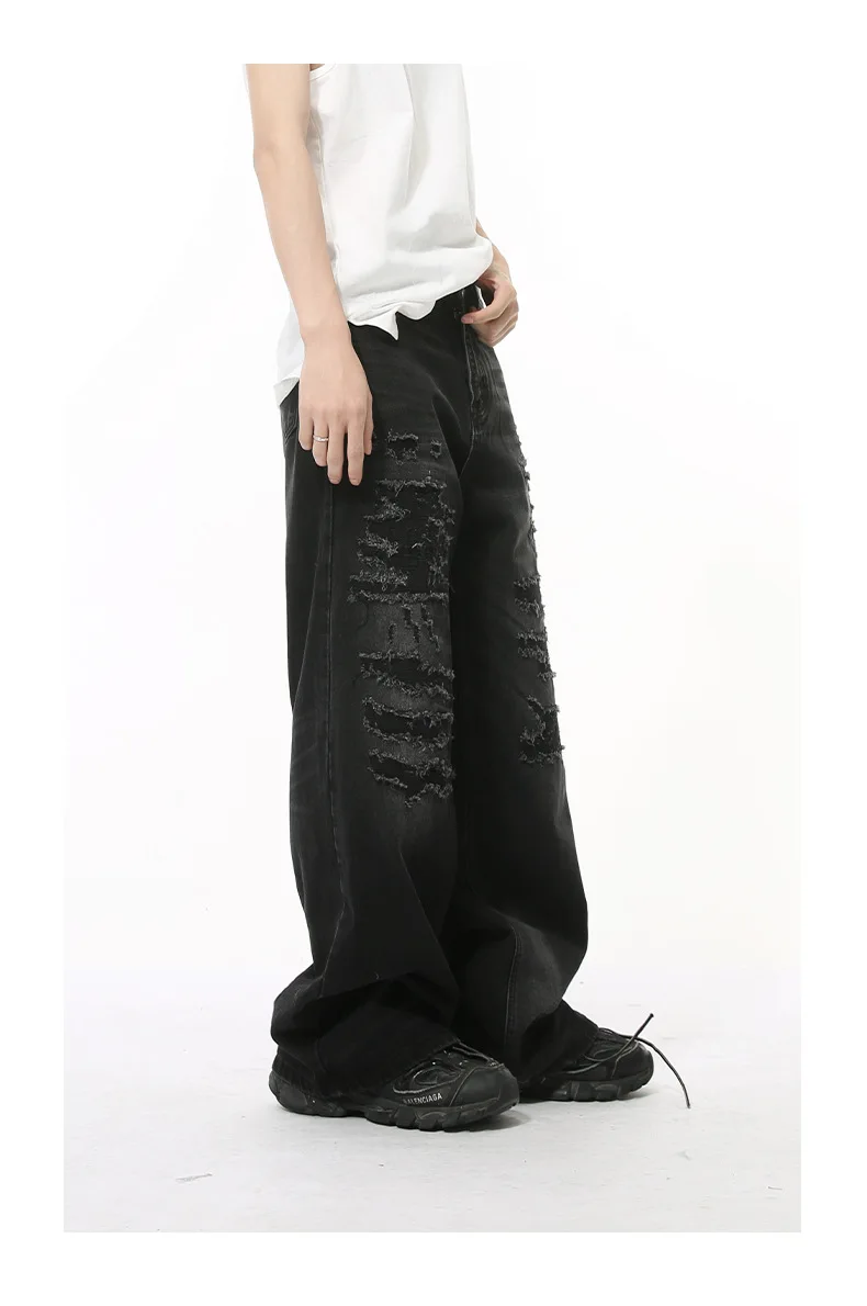 IEFB High Street Men's Denim Pants Hole Worn-out Streetwear Trousers Straight Wide Leg Casual Male Jeans New Autumn 2024 9C8513