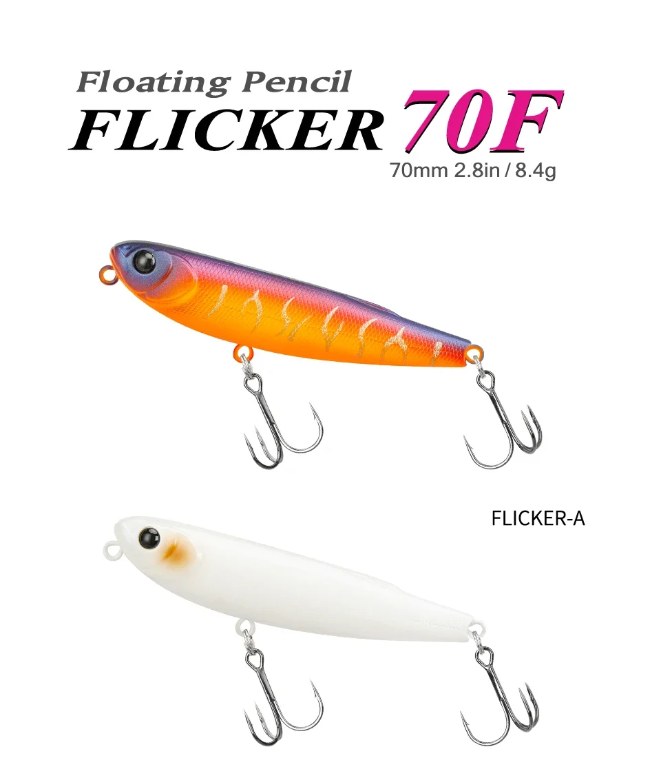 TSURINOYA FLICKER 70F Z Hund Topwater Walker Angelköder 70mm 8,4g Künstlicher Bleistift Schwimmender Stock Harter Köder für Bass Hechtstecker