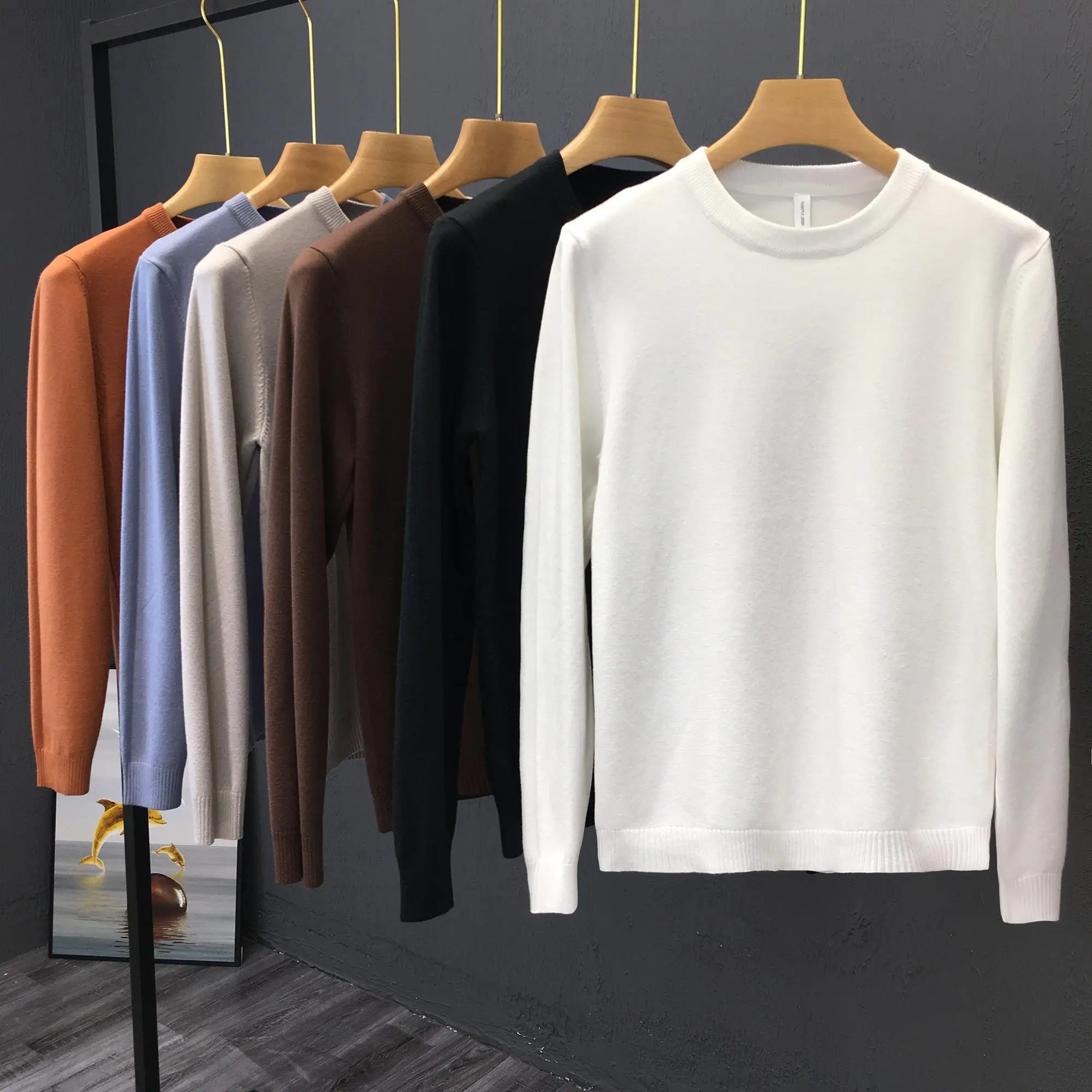 

Мужской белый длинный вязаный свитер с круглым вырезом, простой, повседневный, базовый, молодежный, осенне-зимний, модный, дышащий...