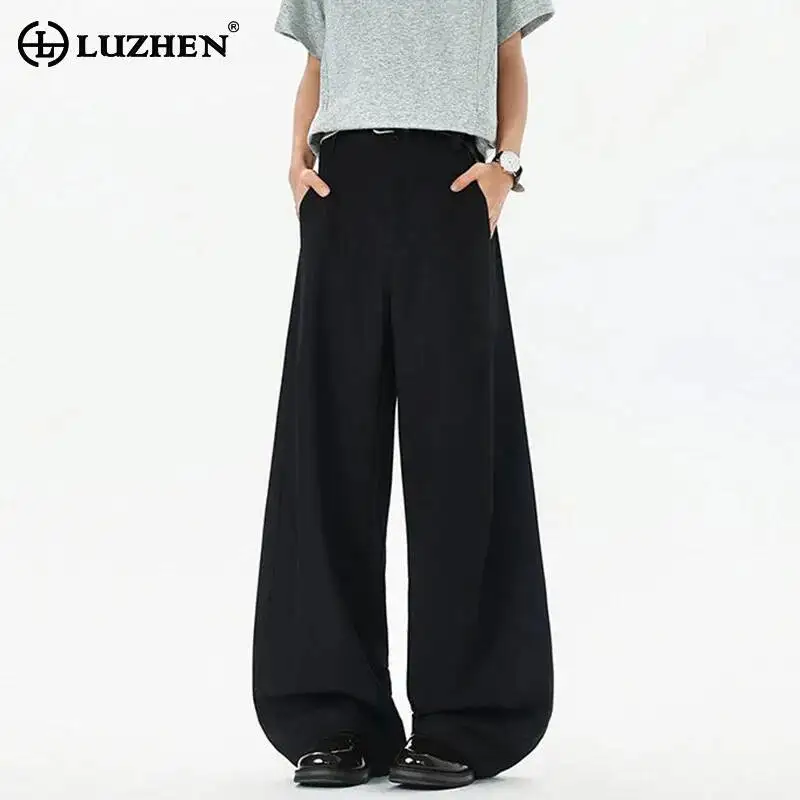

LUZHEN 2026 New Solid Color Pleated Design Solid Color Wide Leg Casual Pants Men Fashion Handsome Straight Trousers Male JY6975