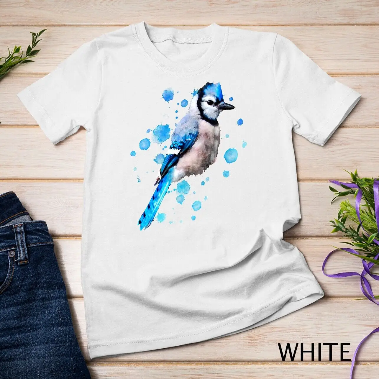 

Watercolour blue jay bird artistic animal painting T shirt