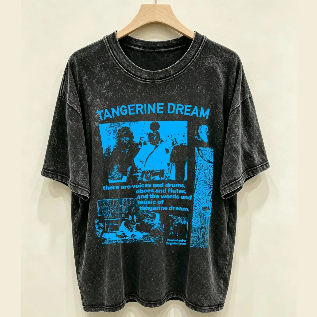 washed T Shirt Tangerine Dream Band There Are Voices Classic Black S 5XL NE2362 vintage Washed streetwear Breathable