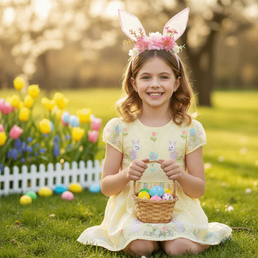 

Flower Rabbit Ears Headband Floral Cute Easter Headwear Headpiece Photography Props Colorful Bunny Ears Hair Hoop Party Favors