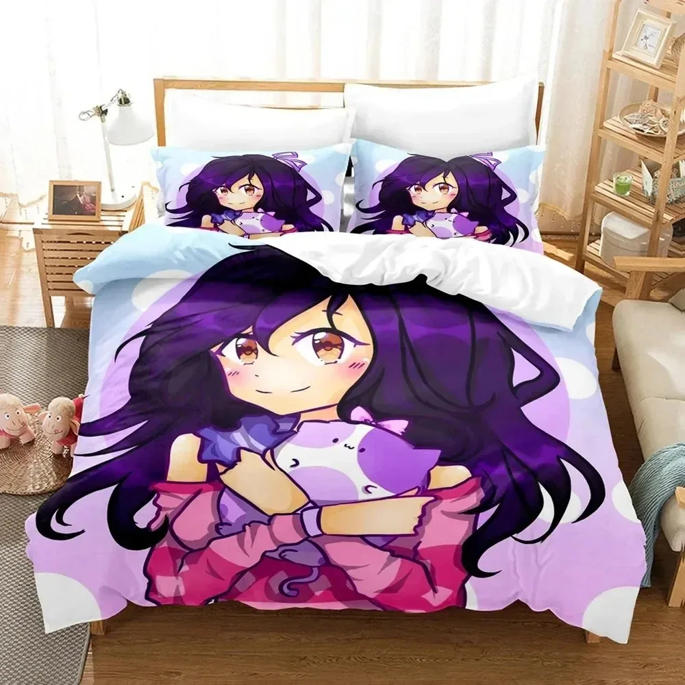 3D Anime Kawaii Girls Aphmaus Bedding Set Boys Girls Twin Queen Size Duvet Cover Pillowcase Bed Kids Adult Fashion Home Textiles