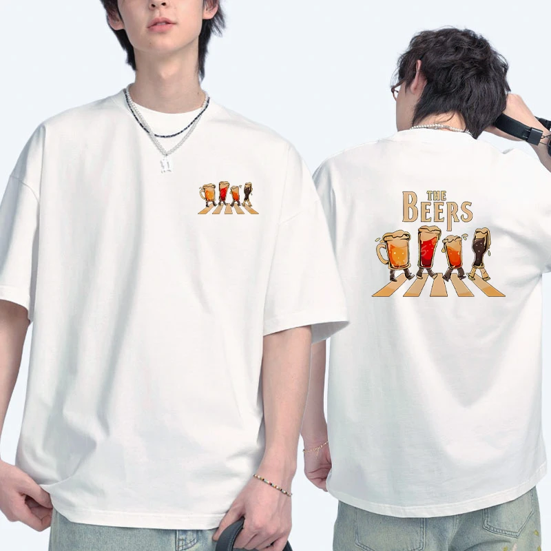 

The Beers Graphic Print short sleeve T-shirts Unisex Summer Funny Casual vintage T shirt Classic Loose Men Women
