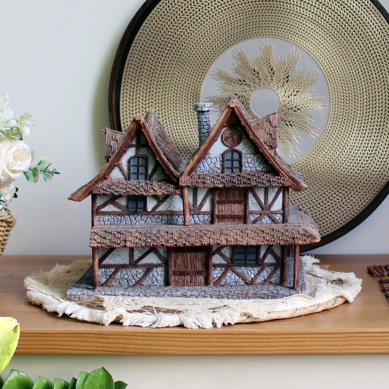Vintage old hut model ornaments decoration micro landscape house resin crafts