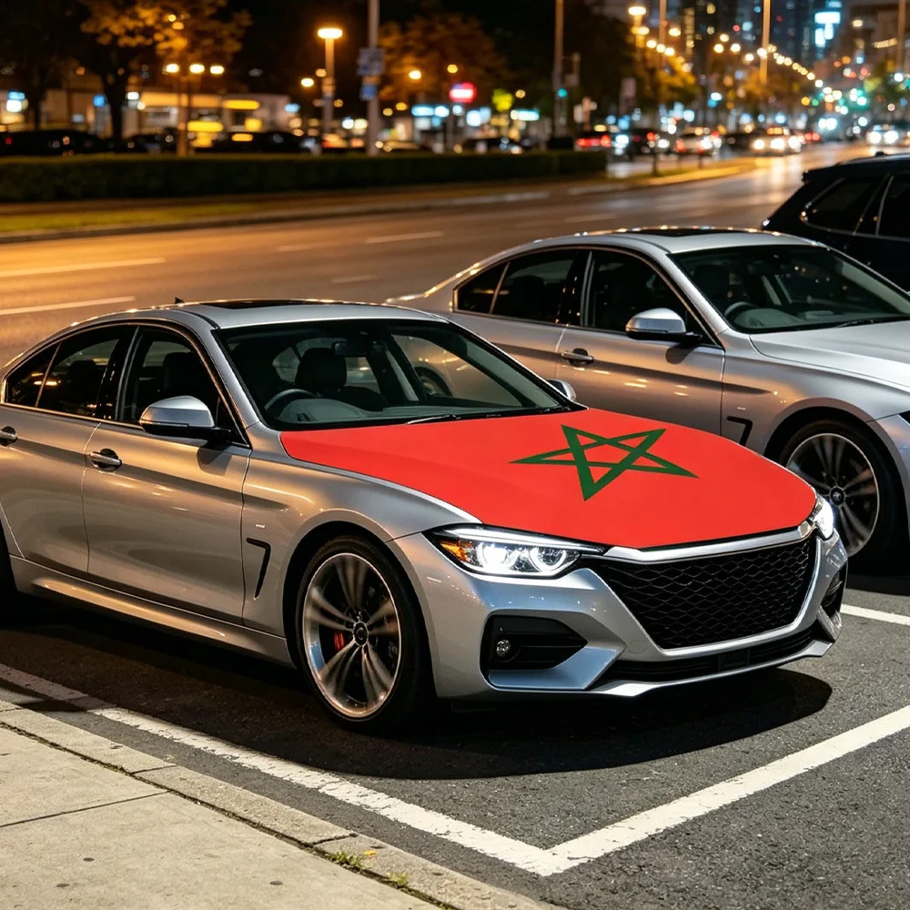 National Morocco Flag Banner Car Hood Cover Flag Elastic Fabrics Engine Cover, Stretch Fabric Cover, Detachable Auto Accessory view 6