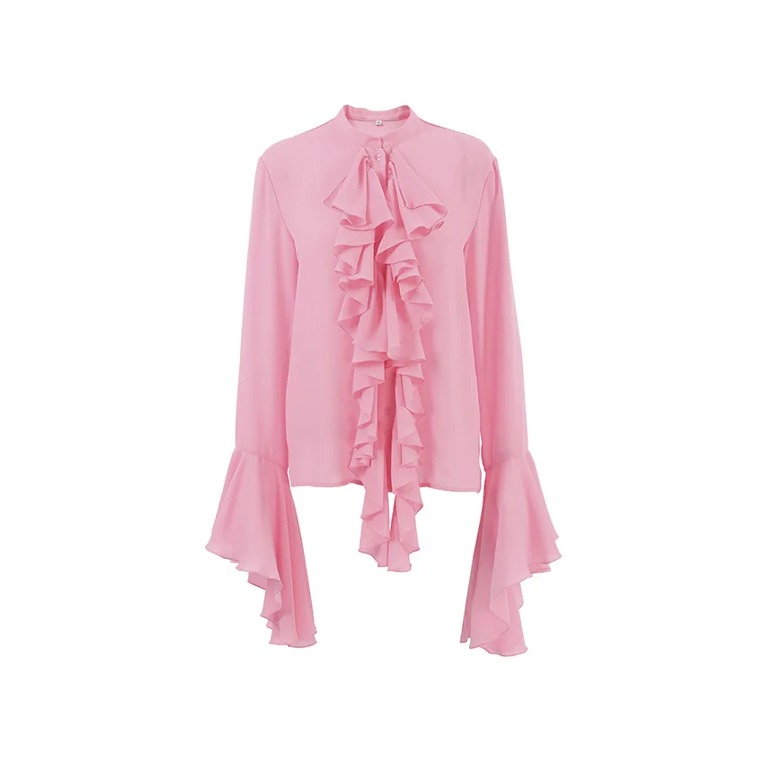 

KELLYTOWN Women's White Ruffle Blouse Elegant Chiffon Shirts V Neck Tie Flare Sleeve Loose Casual Flounced Tunic Top Spring 2026