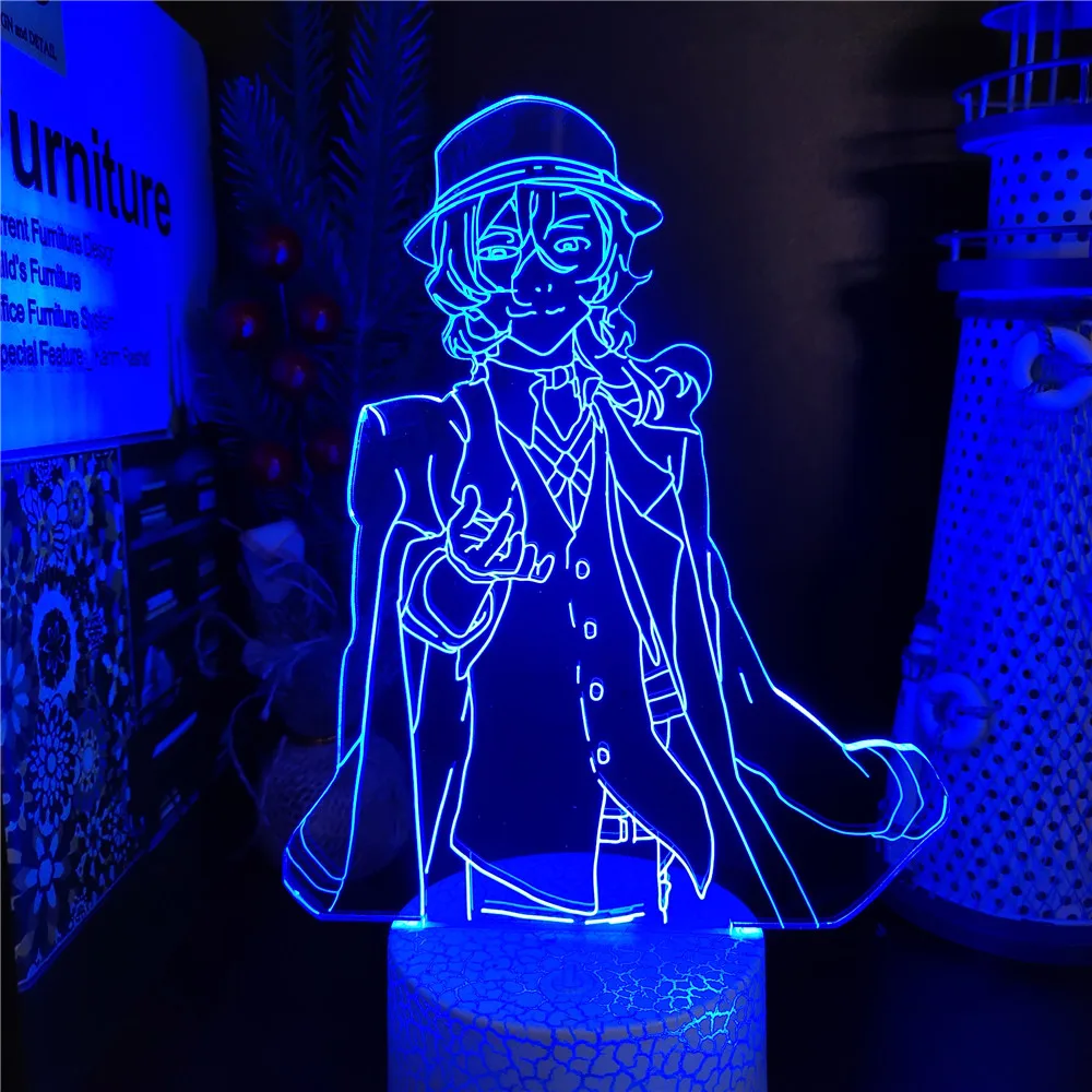 Bungo Stray Dogs Anime 3D LED Nightlights Dazai Osamu Nakahara Chuuya Lamp Colorful Changing Night Lights Table Lamp Decor Home