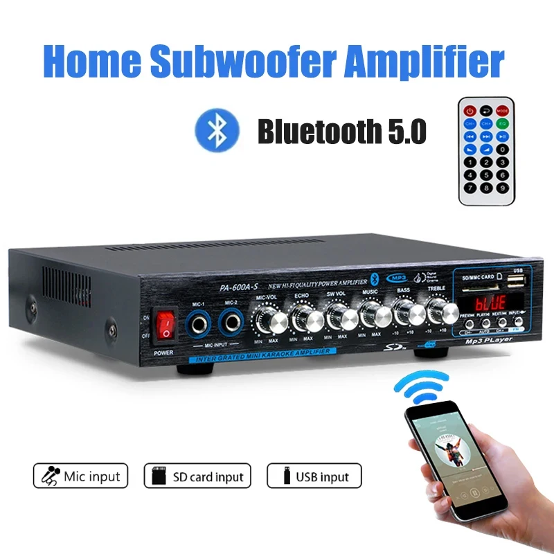 PA-600A-S Heim- und Auto-Leistungsverstärker 800W 4.1-Kanal Bluetooth Surround Sound FM USB Professioneller Mini HIFI Digital Stereo