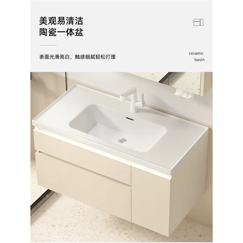 

New Cream Wind Ceramic Integrated Basin Bathroom Cabinet Combined Toilet Wash Basin Wash