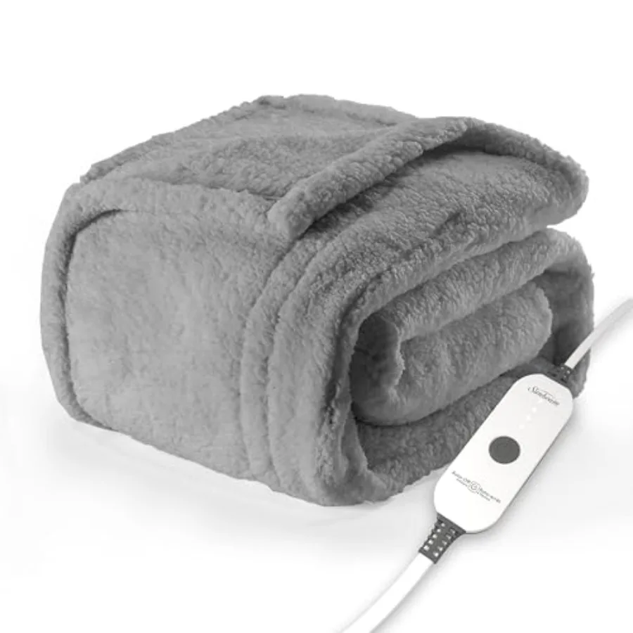 

Royal Sherpa Foot Pocket Heated Throw Electric Blanket 50" x 60" 4 Heat Settings 4-Hour Auto Shut-Off Warming Throw for Couch o