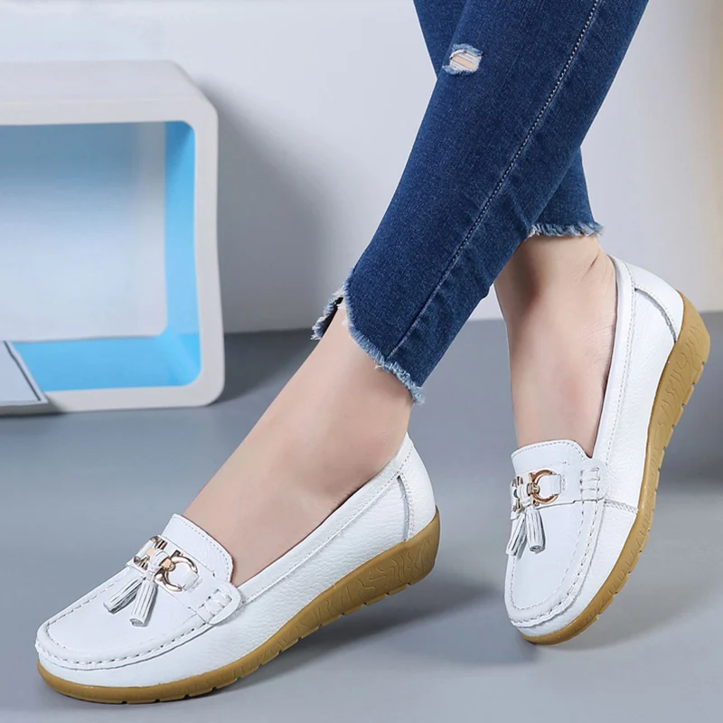 Women Shoes 2023 Spring Autumn Flats Leather Breathable Moccasins Women Boat Shoes Ballerina Ladies Casual Shoes Zapatos Mujer