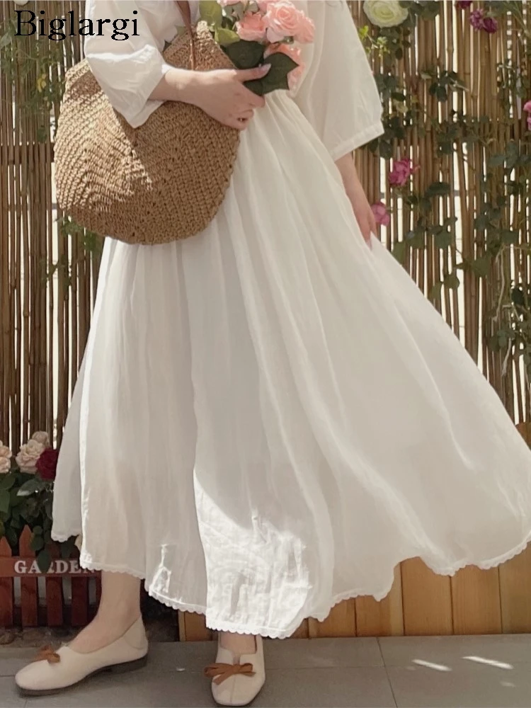 

Oversized Elastic High Waist Summer Skirt Women A-Line Ruffle Pleated Loose Ladies Skirts Fashion Casual Woman Long Skirt
