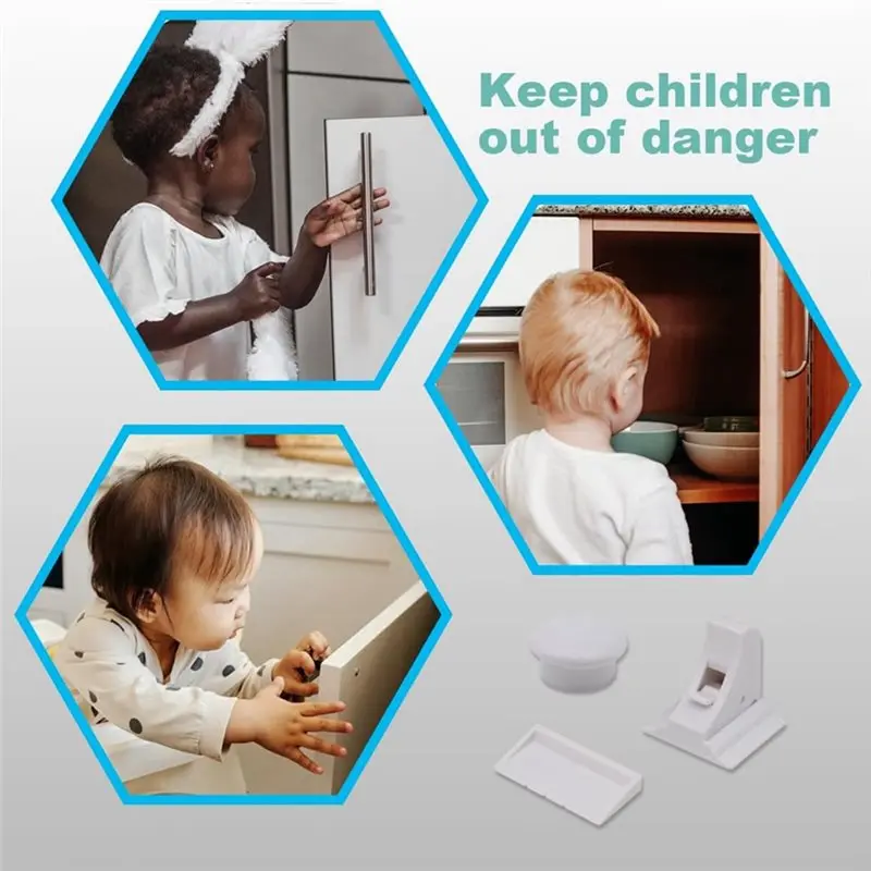 SQPP-Magnetic Cabinet Locks 12-Pack Child Safety Baby-Proofing Latches With Adhesive Mounting