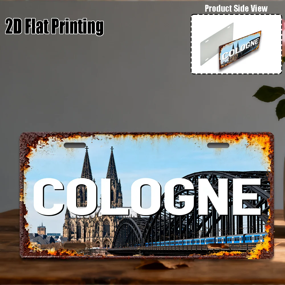 2D Flat, 1pc, Vintage Sign for Decoration Only, Yard Sign & Wall Art , Cologne City Themed Sign