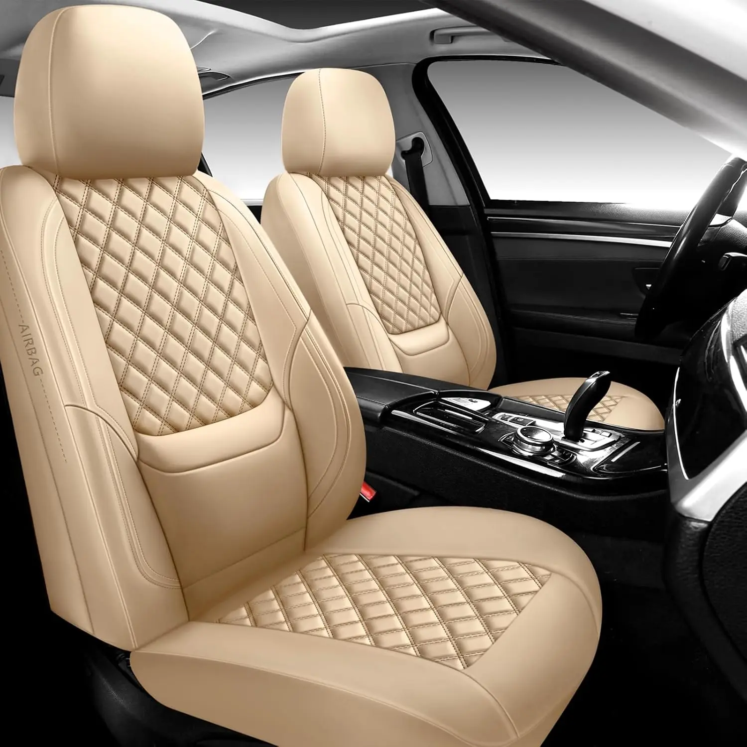 

Waterproof Leather Car Seat Covers Full Set for Cars, SUVs, Trucks - Beige with 5 Seats