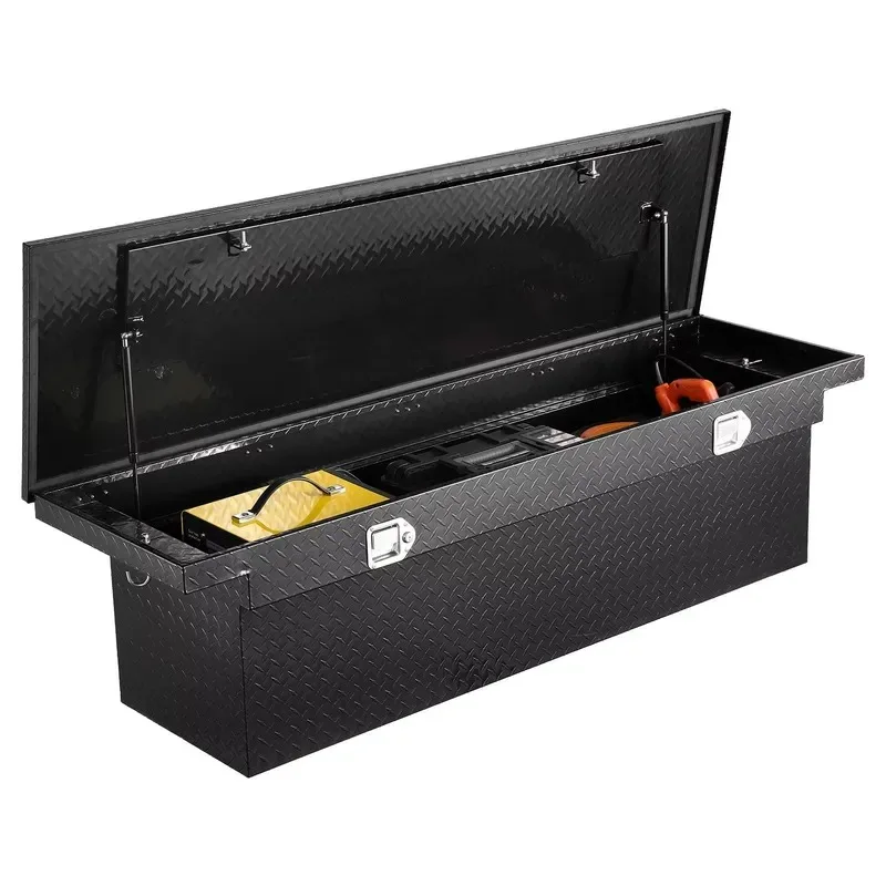 Aluminum Off-Road Truck Toolbox 72x20x14 Diamond Pattern Waterproof Lock Side Handle Black for Cargo Box