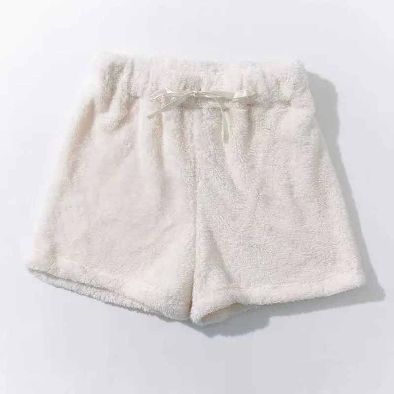 Winter Cute Soft Warm Velvet Shorts Sweet High Waist Women's Plush White Shorts Girls Casual Kawaii Y2k Flannel Shorts