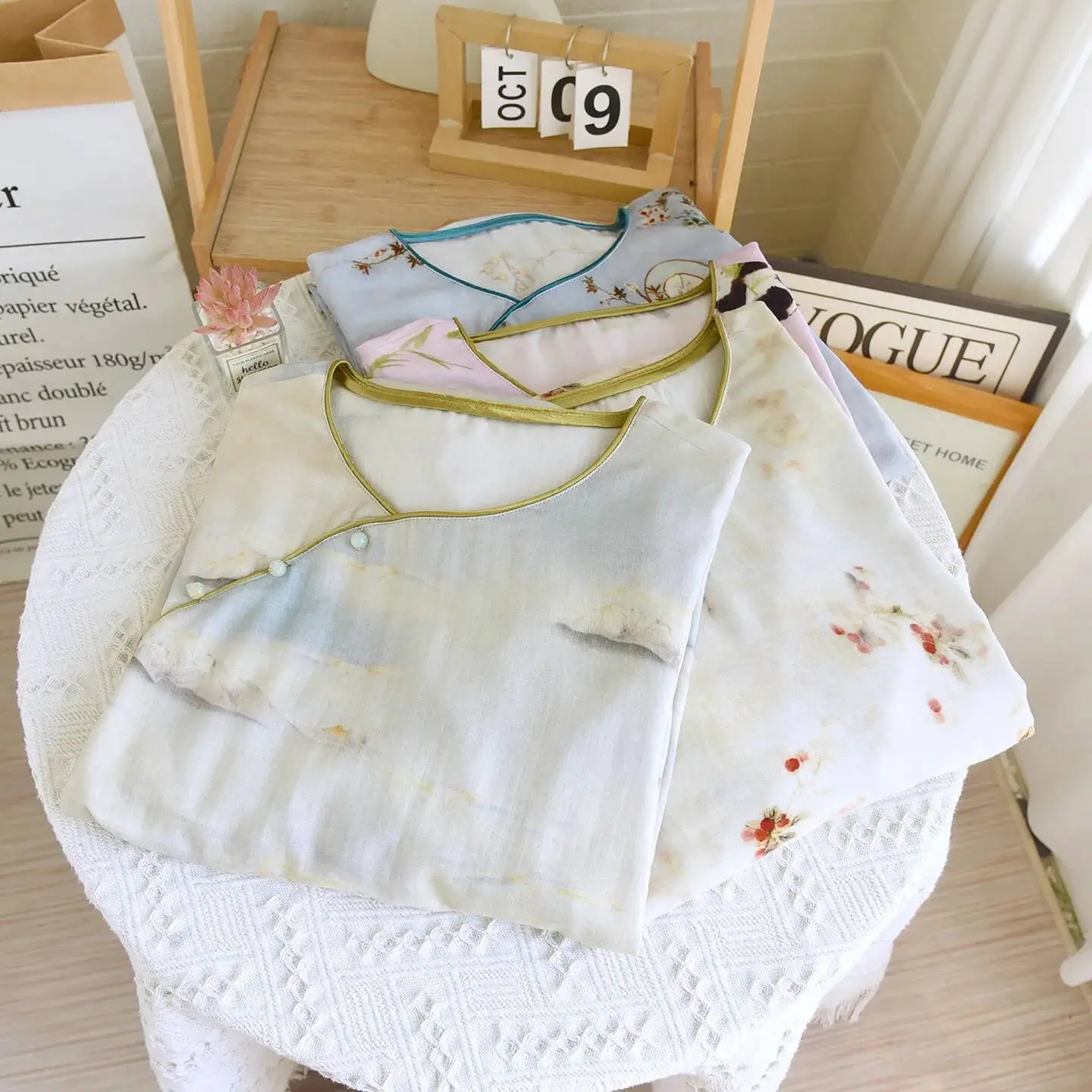 

Женские пижамы в национальном стиле на лето-осень, литературное и ретро-принтерное платье с пряжкой из бамбукового волокна, крутое свободное платье