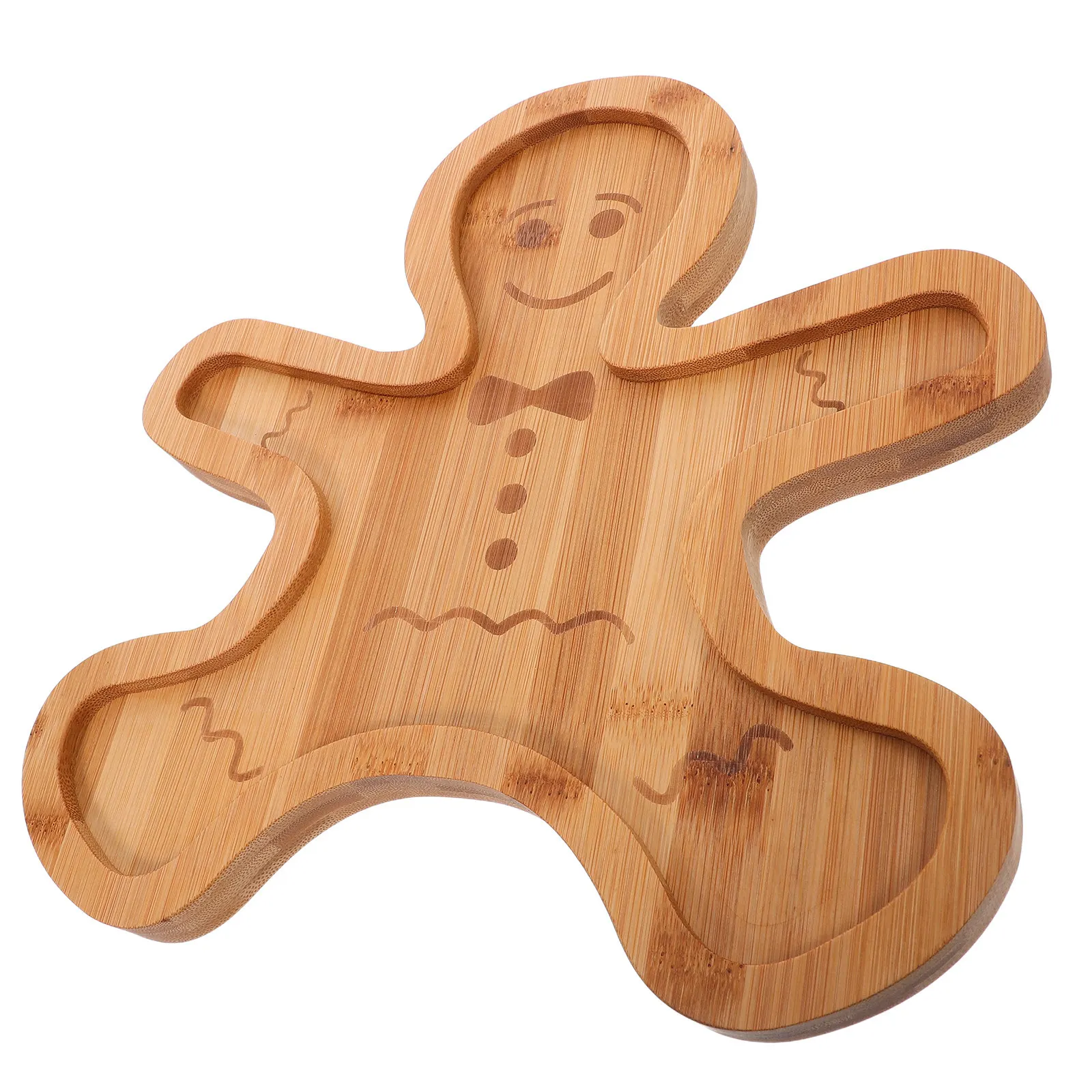 Christmas Bamboo Charcuterie Board Gingerbread Man Shaped Serving Tray Rustic Xmas Plate Fruit Snack Platter Appetizer Dish