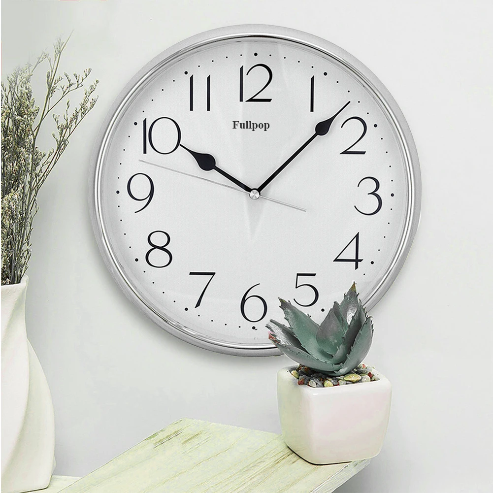 Fullpop Clocks, Wall Clock Metal Frame Glass Cover Non-ticking Number Quartz Wall Clock 12inch Modern Quartz Design Decorative