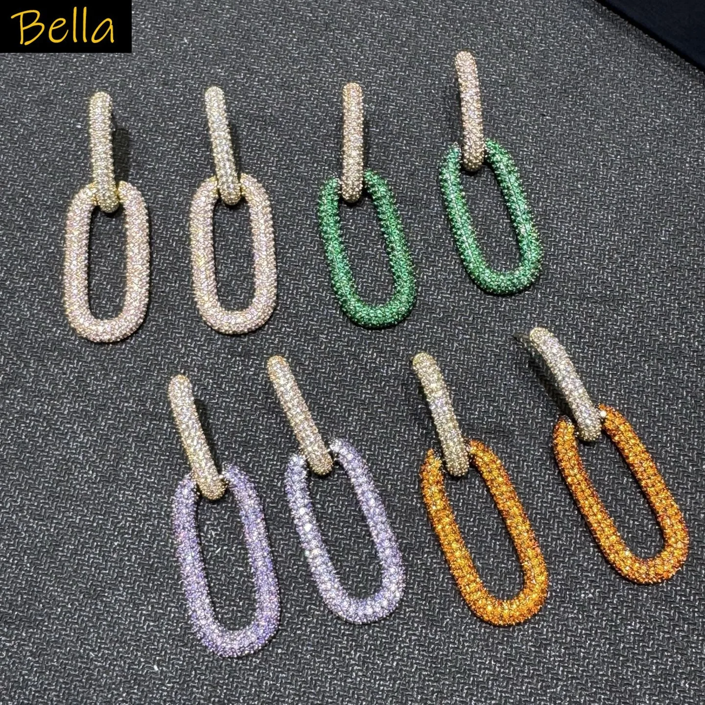 

fashion cubic zirconia earrings for women jewelry gala event party dangling earrings green purple pink orange rectangle hollowed
