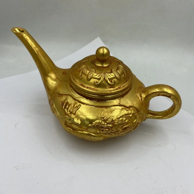 

Антикварный медный чайник с длинным носиком, позолоченный, винтажный, ручной работы, с декором «Бат Фу Лю», для дома, предмет декоративно-прикладного искусства