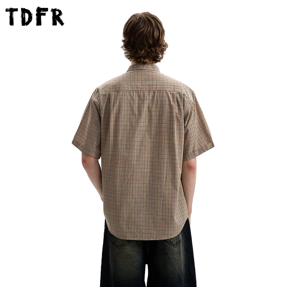 Camisas de manga curta xadrez pequena masculina retro casual verão gola único breasted solto meia manga camisas de algodão masculino