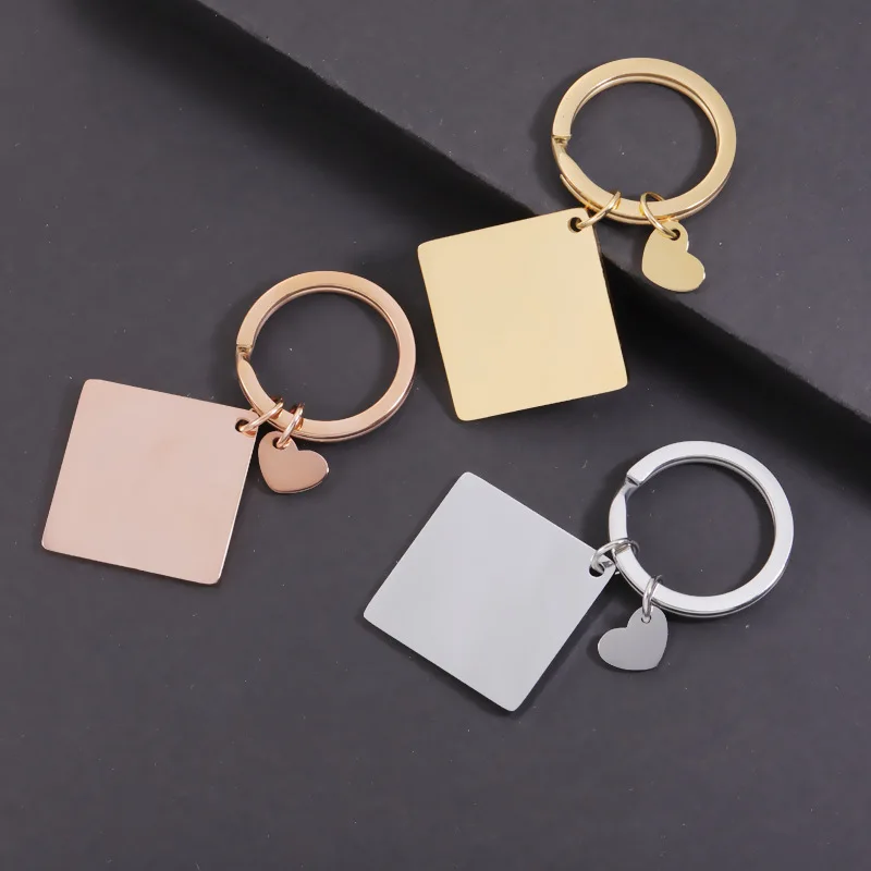 

Stainless Steel Keychain Blank For Engraving Metal Square & Heart Charm Keychains Mirror Polished Wholesale 10pcs