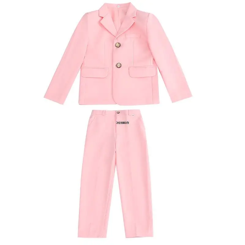 Girls Luxurious Pink Photograph Suit Kids Jacket Pants 2PCS Wedding Party Dress Teenager Performance Suit Children Piano Costume