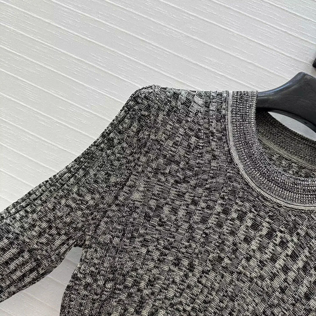 

New Autumn Vintage Pullover Women's Sweater Striped Jacquard O-neck Flare Long Sleeve Elegant Lady Vintage Slim Knitted Jumper