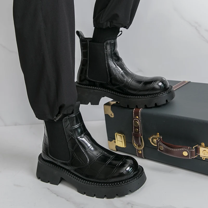 

Men's Thick Sole Casual Boots Minimalist British Design Style for Leisure Office Business Fashion Leather Shoes