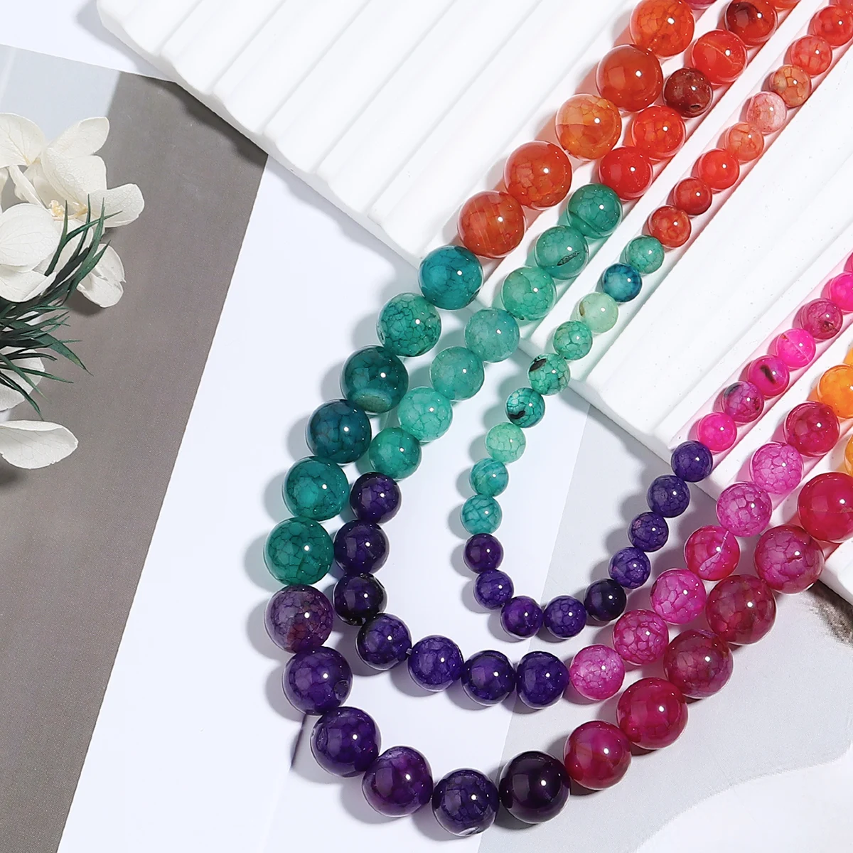 6/8/10mm Natural Colorful Stone Matte Frosted Ice Cracked Agates Loose Round Beads For Jewelry Making DIY Bracelet Accessories