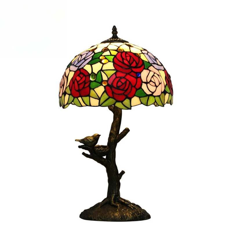 

Rose bird desk lamp glass art creative desk lamp living room bedroom bedside net red lighting
