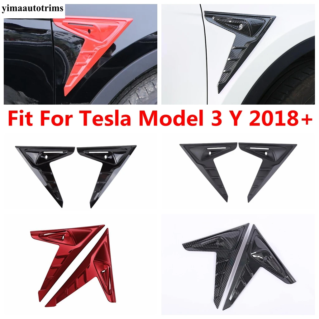 

2pcs Car Side Fender Body Decoration Leaf Board Decals Stickers Cover Trim For Tesla Model 3 Y 2018 - 2022 Accessories Interior