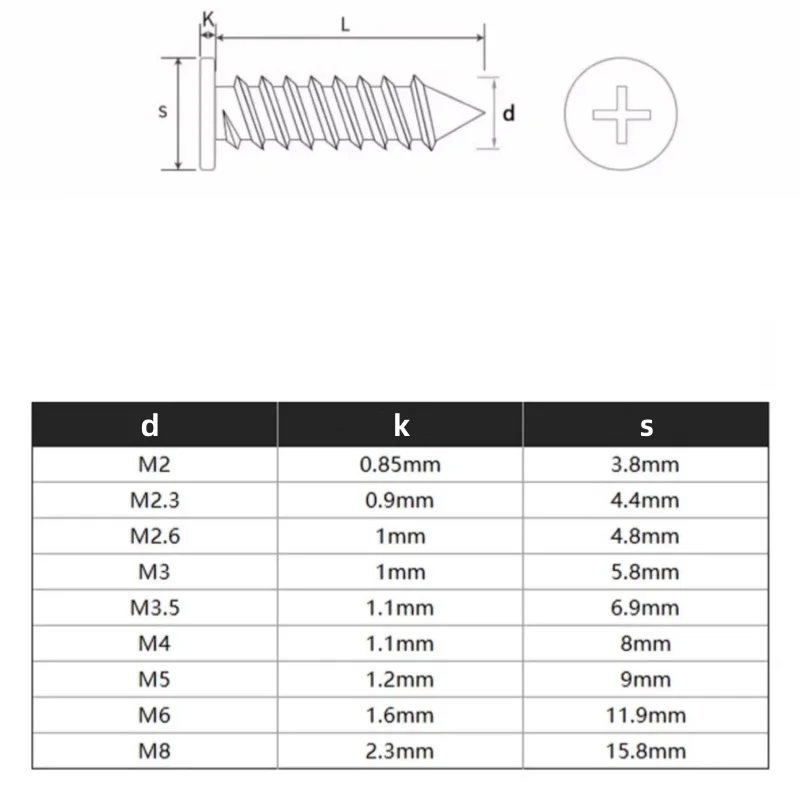 M2 M2.3 M2.6 M3 M3.5 M4~M8 Black 304 Stainless Steel Phillips Ultra Thin Super Low Cross Flat Wafer Head Self Tapping Wood Screw