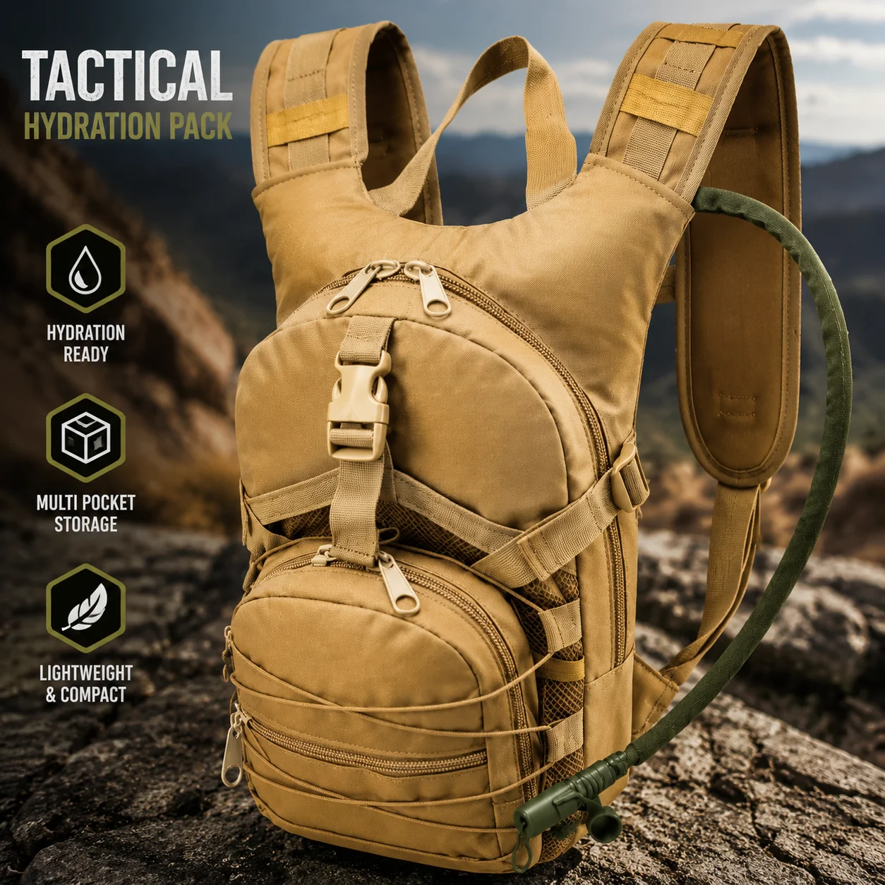 Tactical Hydration Backpack With Water Bladder, Outdoor Running Vest Pack, Multi Pocket Cycling Hiking Backpack For Trail Runnin