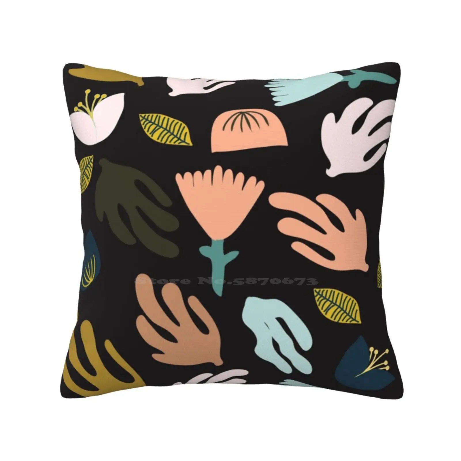 Night Garden-Inspired By Matisse Bedroom Office Hug Pillowcase Collage Flowers Mustard Teal Ochre Pink