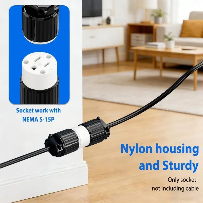 NEMA 5 15P 125V 15A Industrial Nylon and Coppered Constructed Female Plug Easy Identification