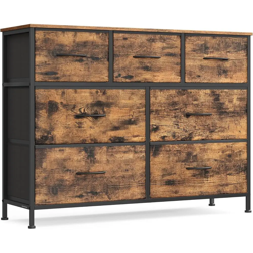 

Тумба для спальни с выдвижными ящиками из нетканого материала, стальной каркас, органайзер для хранения, цвета: рустик-коричневый и чернильно-черный