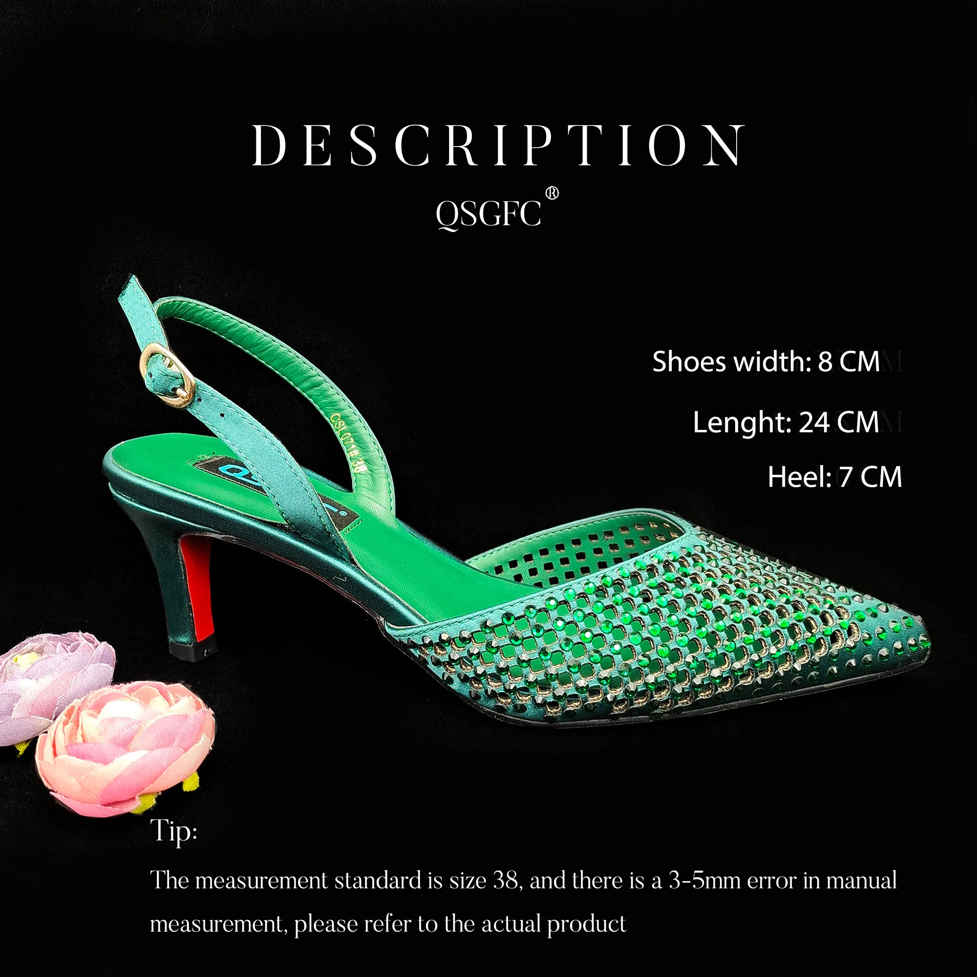 QSGFC Green Color Hollow Design With Pointed Shoes And Fashion Three-Dimensional Bag Cozy Rhinestones Are Suitable For Parties