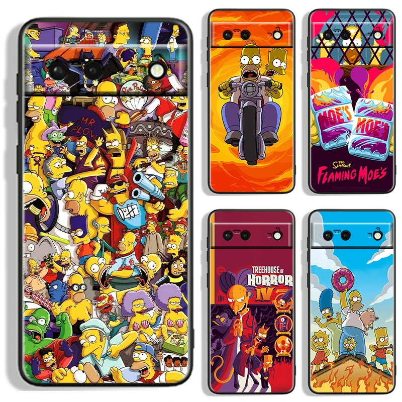 

Cartoon Cute Simpsons For Google Pixel 9 8 7A 7 6A 6 5A 5 4 4A XL 5G Black Silicon Shockproof Shell Cover Phone Case