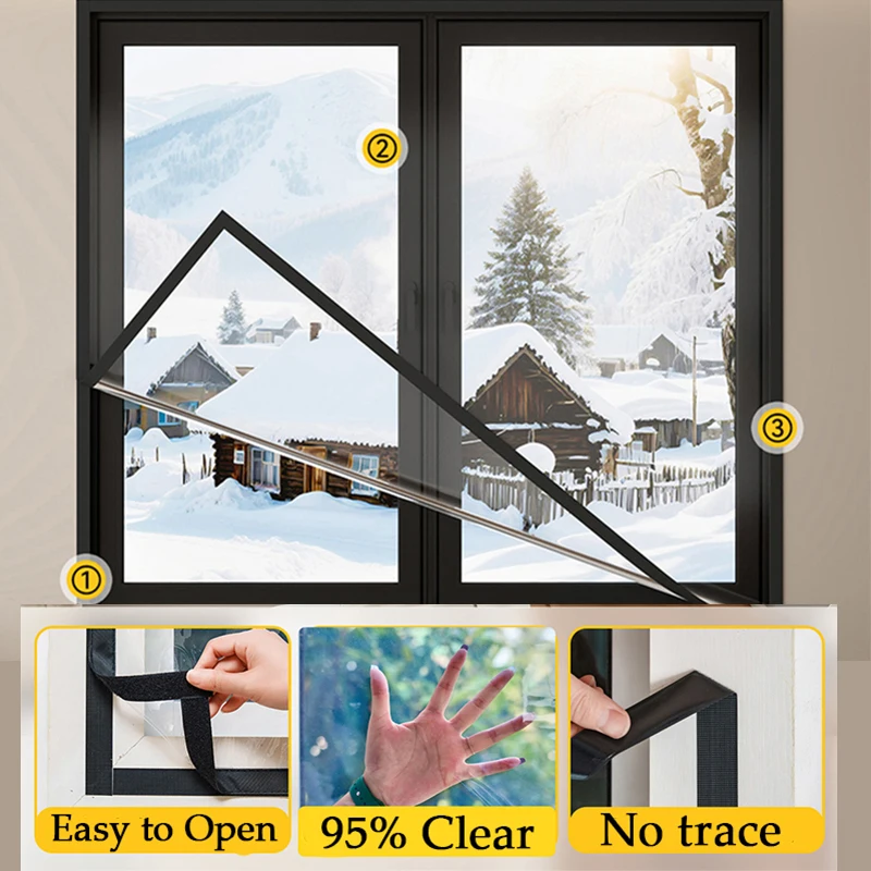 

DIY 99,9% прозрачные зимние ветрозащитные шторы, прозрачная изоляционная пленка, самоклеящаяся мягкая пленка PEVA для окон, сохраняющая тепло