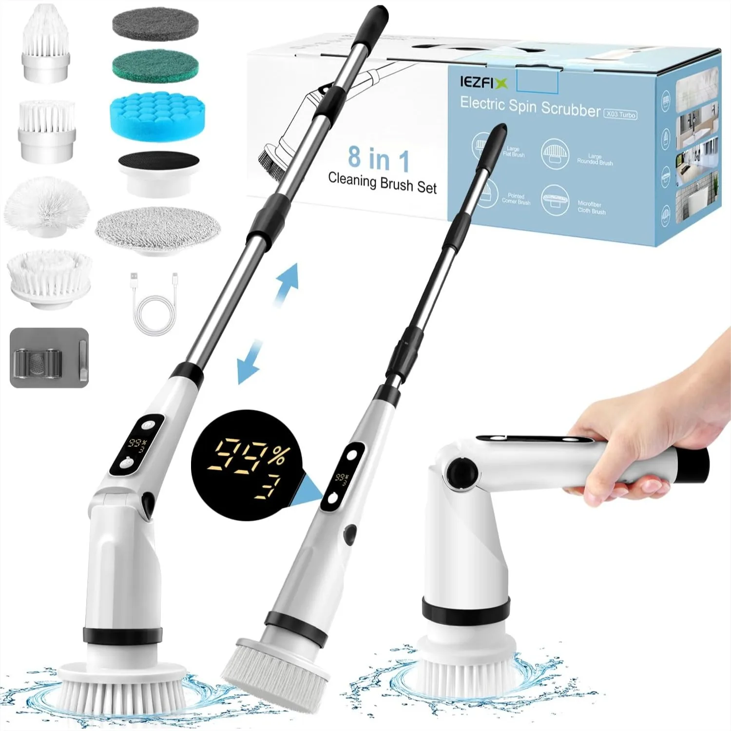 

Electric Spin Scrubber, Power Shower Scrubber Cleaning Brush for Tub/Tile/Floor/Toilet/Kitchen, 8 Cleaner Brush Heads, 3 Speeds