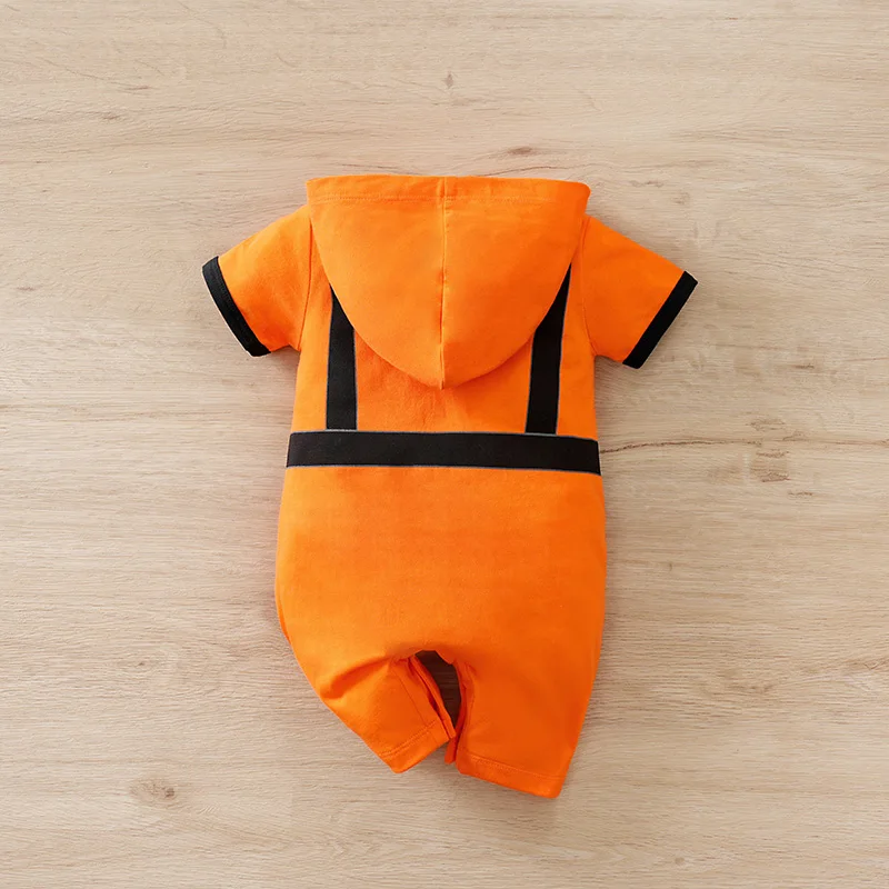 100% Cotton Baby clothes  Creativity Orange Astronaut with Fake Suspenders 0-18Months Boys and Girls Baby Short-Sleeve Romper