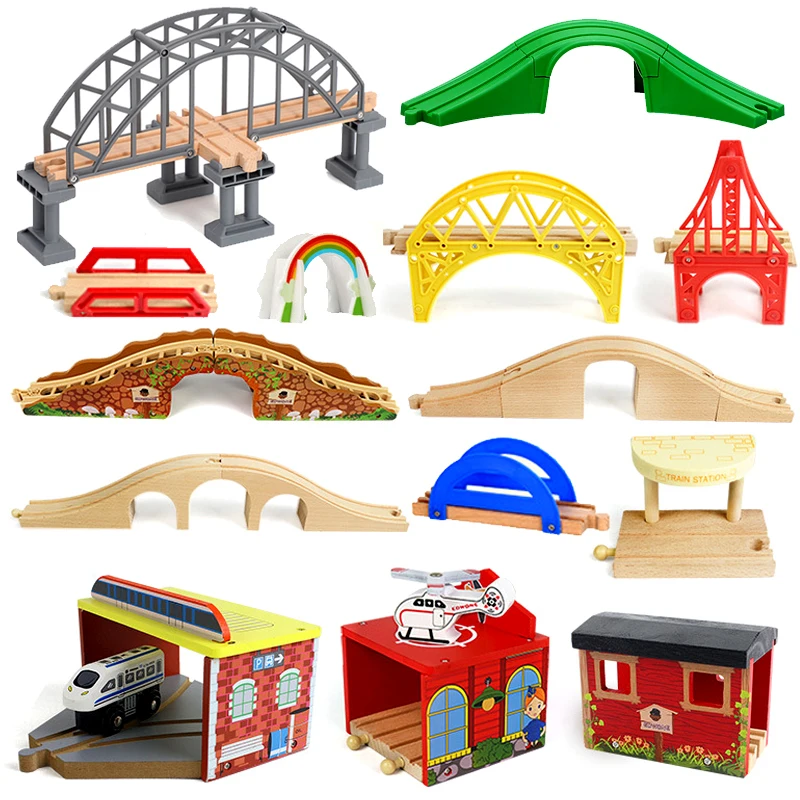 

Wooden Train Track Railway Toys Wooden Track Accessories Bridge Tunnel Fit for All Brand Tracks Educational Toys for Children