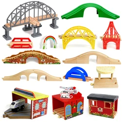 Wooden Train Track Railway Toys Wooden Track Accessories Bridge Tunnel Fit for All Brand Tracks Educational Toys for Children