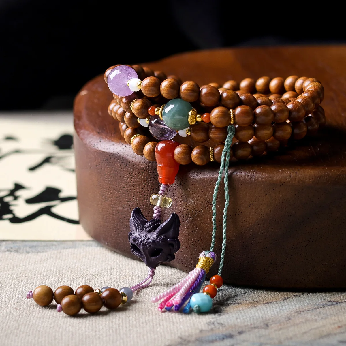 Australian Old Mountain Sandalwood Purple Aura Multi turn Bracelet Natural Amethyst Beaded Bracelet Gifts